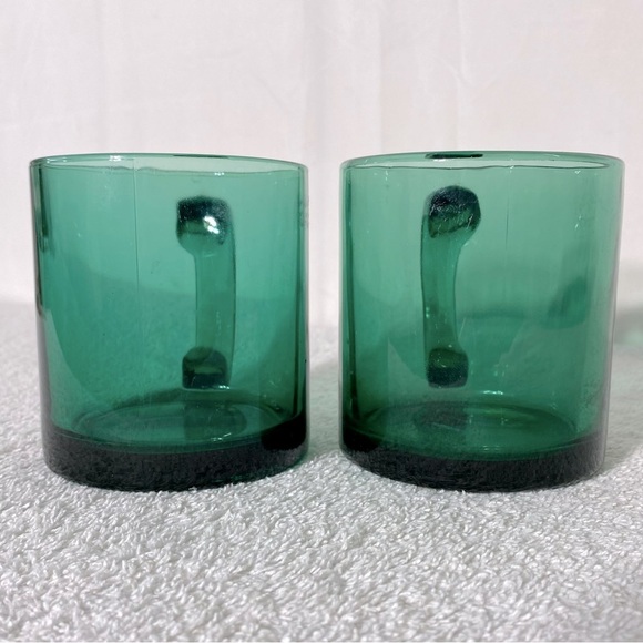 Vintage Emerald Green Clear Glass Mugs Coffee Cups x2 - Picture 4 of 8